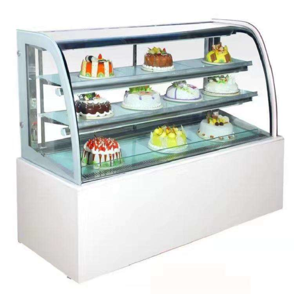 Adjustable Temp Luxury Curved Glass Anti-Fog Pastry Display Cabinet Air Cooling Mode for Hotel Cafe Dessert Retail Equipment