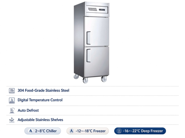 2 Two Door Vertical Stainless Steel Commercial Refrigerator Freezer Commercial Refrigeration Equipment for Hotel Restaurant