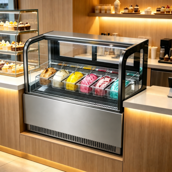 Countertop Commercial Ice Cream Showcase White Defog Glass Microcomputer Temp Controller for Mini Dessert Shop