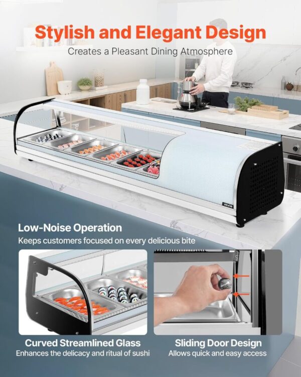 Commercial Sushi Bar Display Cabinet Table Top Sushi Refrigerated Showcase With LED Light Tube R290a Refrigerant