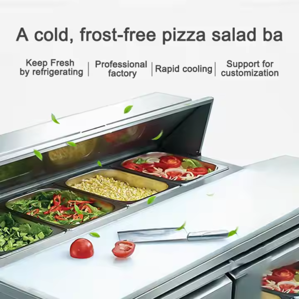 3 Commercial Refrigerated Stainless Steel Salad Prep Table with Slant Curved Glass Sneeze Guard 2-8C Digital Temperature Control