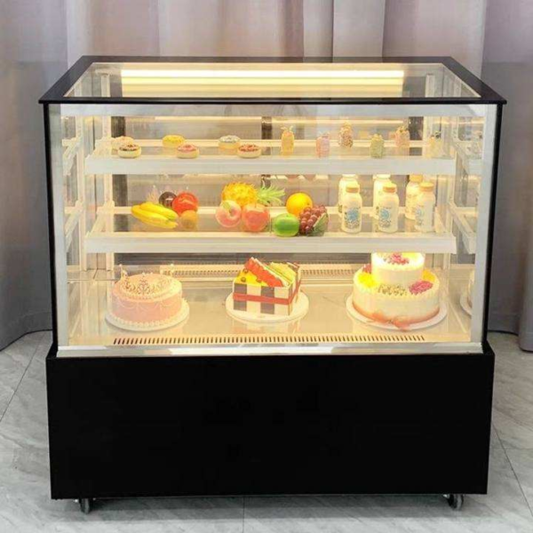 Straight Glass Commercial Refrigerated Air Cooler Cake Display Cabinet LED Lighting for Bakery Dessert Fruit Fresh Food Showcase