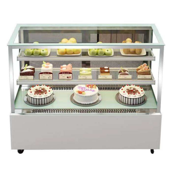 Sliding Door Commercial Cake Display Refrigerator 3-Temperature LED Lighting Luxury White Frame for Restaurant Hotel Dessert