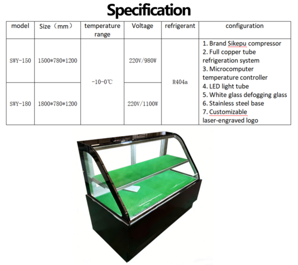 Commercial Single-Temperature Sushi Bar Refrigerated Display Counter Stainless Steel Base Anti Fog White Glass Custom Laser