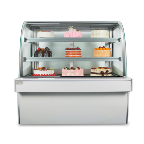 5 Commercial Curved Glass Cake Display Showcase Anti-Fog Tempered Glass LED Lighting Adjustable Temperature Control for Mousse