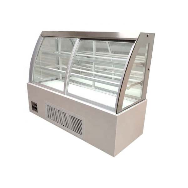 5 European Style Front Sliding Curved Glass Cake Showcase Anti-Fog LED Lighting Energy Saving Compressor Commercial Use for Bakery