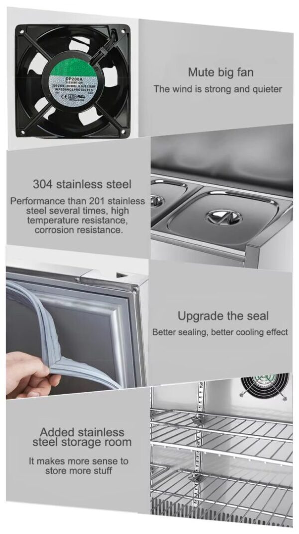 5 Commercial Refrigerated Stainless Steel Salad Prep Table with Slant Curved Glass Sneeze Guard 2-8C Digital Temperature Control