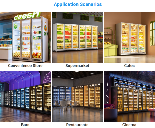 55 Vertical Transparent Glass Door Beverage Cooler with LED Display Screen Air Circulation System for Convenience Store