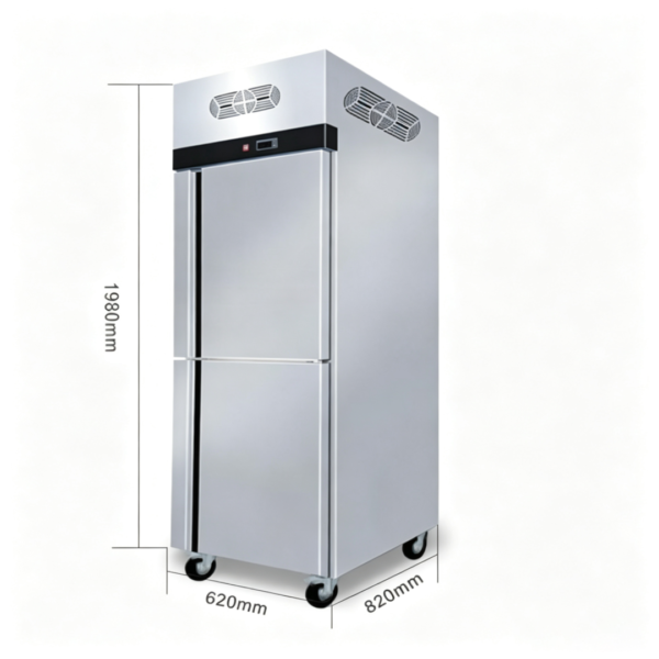 Stainless Steel Air Cooled Cabinet Double Door Commercial Refrigerator Adjustable -18C to 0C Auto Defrost Restaurant Kitchen