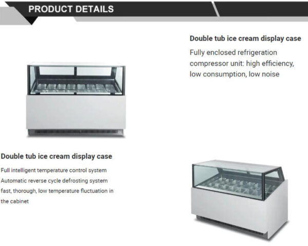 High Capacity Commercial Display Freezer for Ice Cream Imported Compressor Dual Automatic Defrost Marble Base