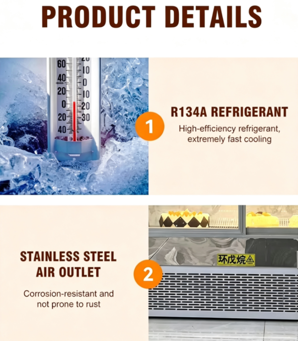 Straight Glass Commercial Refrigerated Air Cooler Cake Display Cabinet LED Lighting for Bakery Dessert Fruit Fresh Food Showcase