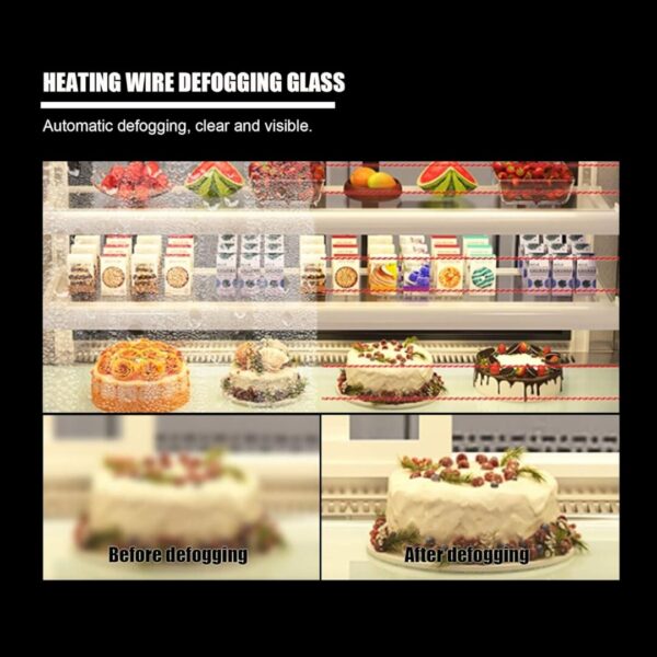 Commercial Refrigerated Cake Cabinet Air Cooler with Anti-Fog Glass and Humidity Preservation for Bakery Fruit Dessert Showcase