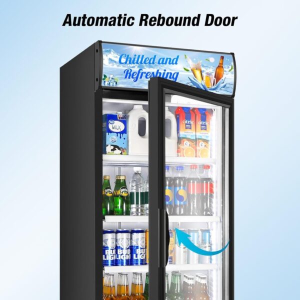 Energy Saving Upright Glass Door Beverage Cooler Stainless Steel Adjustable Shelves Digital Temperature Panel Bottom Ventilation