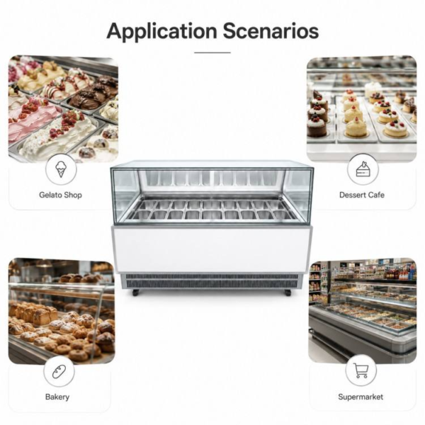 High Capacity Commercial Display Freezer for Ice Cream Imported Compressor Dual Automatic Defrost Marble Base