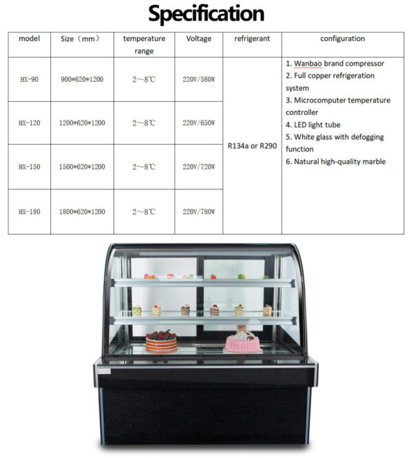 Commercial Refrigerated Cake Cabinet Air Cooler with Anti-Fog Glass and Humidity Preservation for Bakery Fruit Dessert Showcase