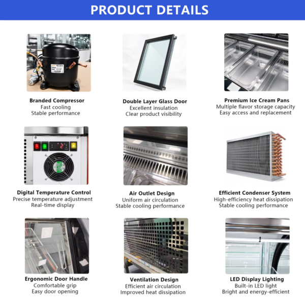 Countertop Commercial Ice Cream Showcase White Defog Glass Microcomputer Temp Controller for Mini Dessert Shop