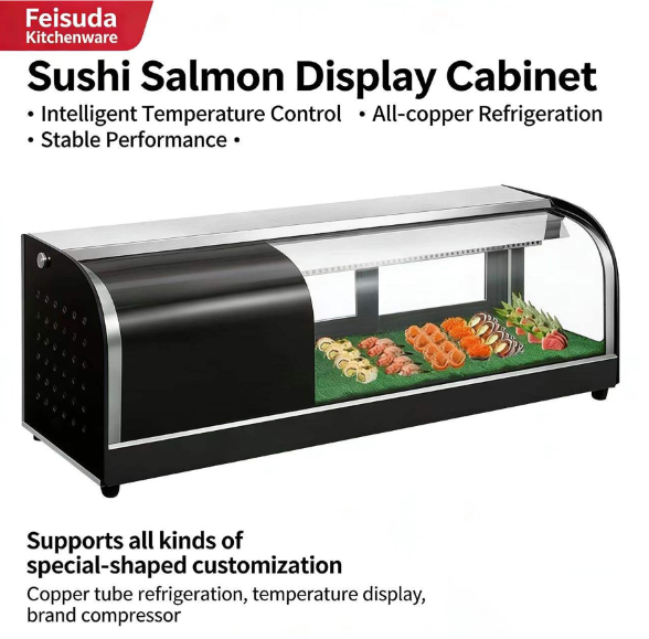 Commercial Sushi Bar Display Cabinet Table Top Sushi Refrigerated Showcase With LED Light Tube R290a Refrigerant
