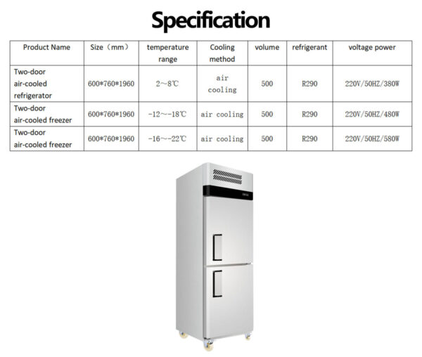 DR-1-1 6 Two Door Vertical Stainless Steel Commercial Refrigerator Freezer Commercial Refrigeration Equipment for Hotel Restaurant