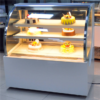 White Frame Curved Glass Commercial Refrigerated Cake Display Showcase Freestanding LED Lighting Fan Digital Display Air Cooler