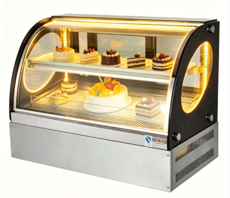 Curved Glass Cake Display Showcase Warm LED