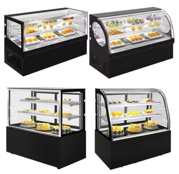 Commercial Curved Glass Cake Display Showcase Cabinet Freezer Bakery Equipment for Cafe Restaurant Hotel Supplies