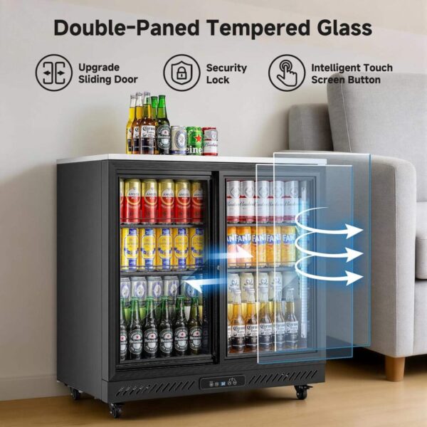 Black Commercial Counter Double Sliding Glass Door Beverage Display Cooler Adjustable Shelves Digital Temperature Panel for Bar