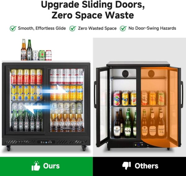 Black Commercial Counter Double Sliding Glass Door Beverage Display Cooler Adjustable Shelves Digital Temperature Panel for Bar