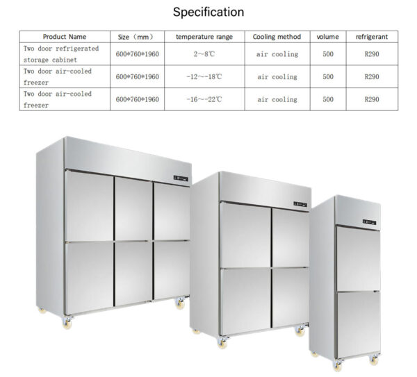 参考图 New Upright Mobile Two Door Stainless Steel Commercial Refrigerator for Restaurant and Fast Food Refrigeration Equipment