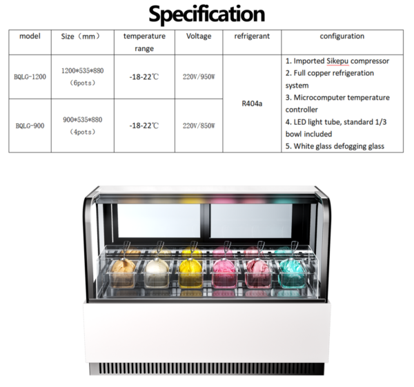 Countertop Commercial Ice Cream Showcase White Defog Glass Microcomputer Temp Controller for Mini Dessert Shop