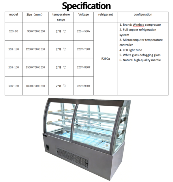 未标题-1-恢复的 European Style Front Sliding Curved Glass Cake Showcase Anti-Fog LED Lighting Energy Saving Compressor Commercial Use for Bakery