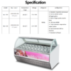 Curved Glass Commercial Ice Cream Display Freezer with Air Cooling Stainless Steel Base Gelato Showcase Custom Advertising Panel