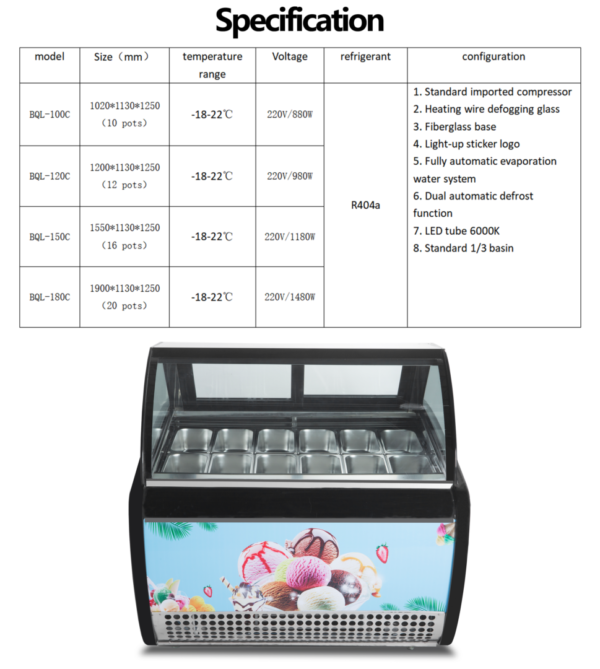 未标题-1-恢复的 Commercial Single-Temperature Ice Cream Refrigerator Showcase Heating Wire Defog Glass Imported Compressor Fiberglass Base Dual