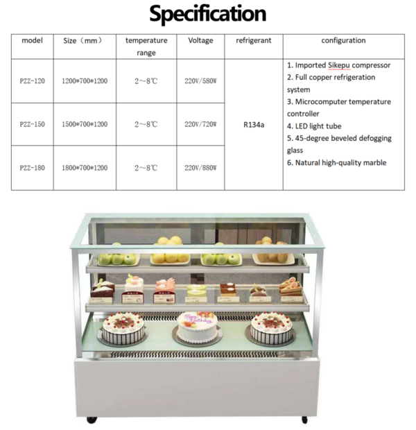 Sliding Door Commercial Cake Display Refrigerator 3-Temperature LED Lighting Luxury White Frame for Restaurant Hotel Dessert