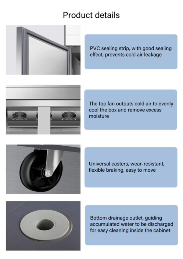 细节图 New Upright Mobile Two Door Stainless Steel Commercial Refrigerator for Restaurant and Fast Food Refrigeration Equipment
