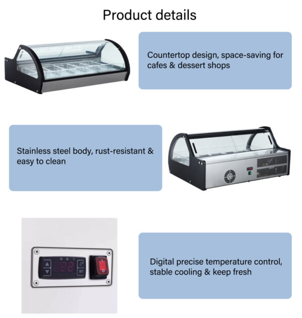 Table Top Small Gelato Ice Cream Display Freezer 6 Pans Curved Glass Commercial Counter Ice Cream Freezer Display